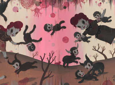 Gary Baseman, Bloody Smiles In Heaven, 2012, Acrylic On Canvas, 91 X 244 Cm