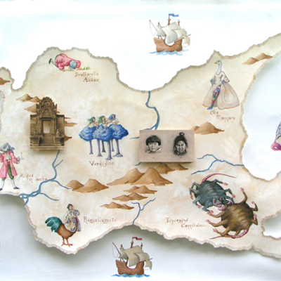 Mappa Di Sexemberg, Acquerello E Collage Su Carta, Cm 70 X 100