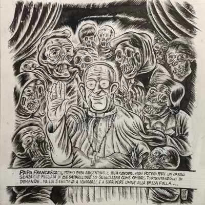 Hurricane, Papa Francesco, mixed media on paper, 24x33 cm