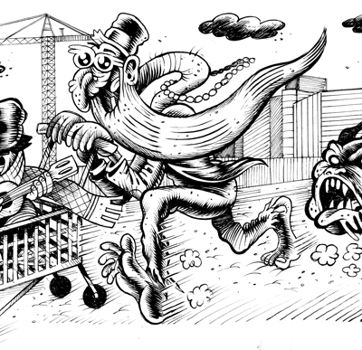 Hurricane, SHOPPING, illustrazioni per Zero, 2012, ink on paper, 15x31 cm