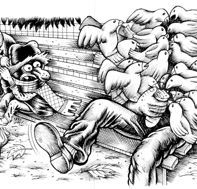 Hurricane, Una domenica al parco, illustrazioni per Zero, 2012, ink on paper, 15x31 cm