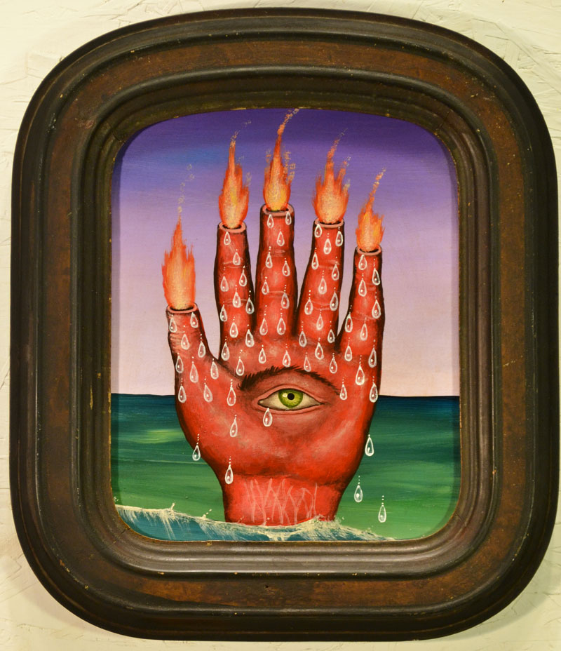 Fred Stonehouse, Hot Hand, 2014, acrylic on panel with antique frame, 33x28 cm