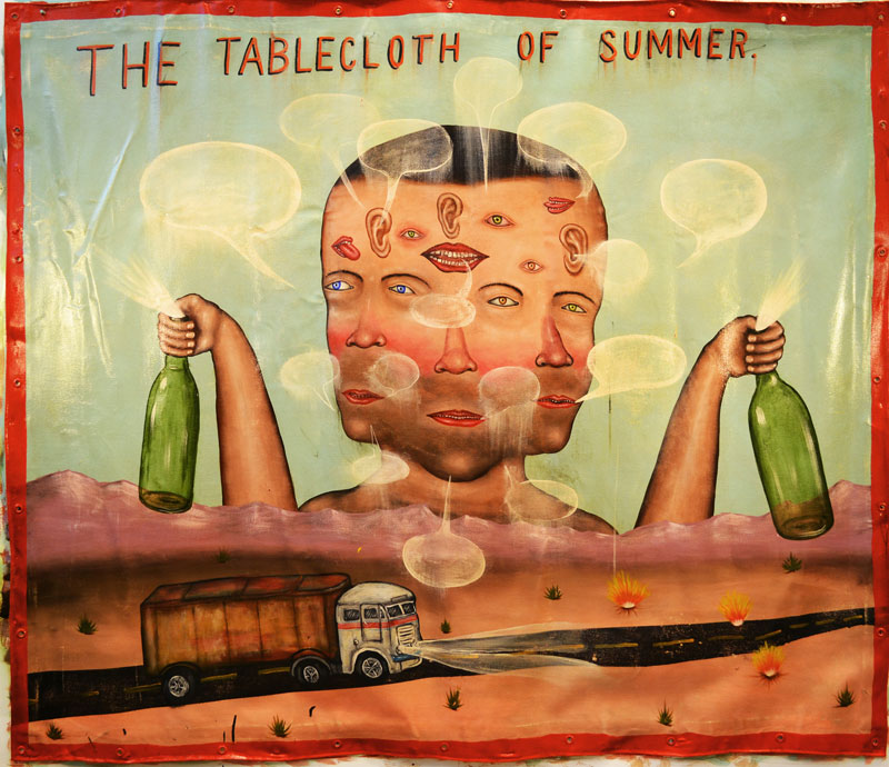 Fred Stonehouse, The Tablecloth of Summer, 2013, acrylic on canvas banner, 172x193 cm