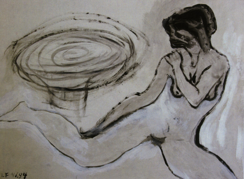 Lawrence Ferlinghetti, Regarding A Bomb, 1984, acrylic on paper, 45,7x-58,5 cm