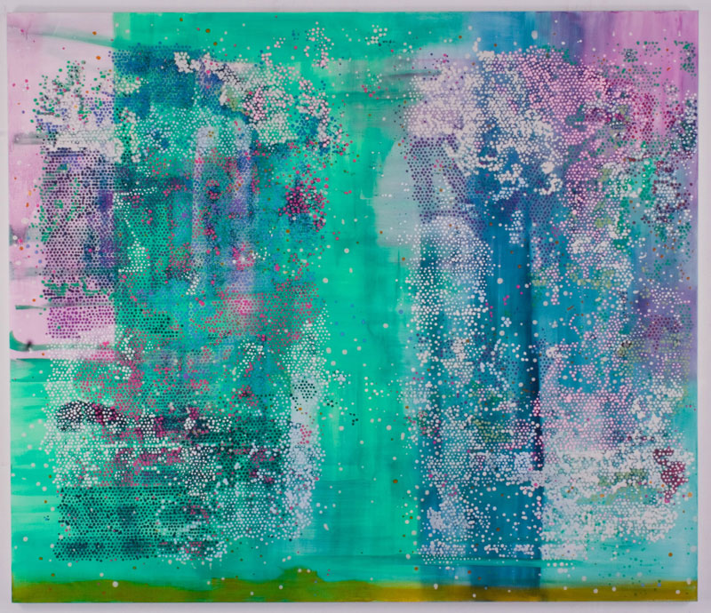 Massimo Kaufmann, Rari giorni verdi e rosa, 2009-2010, olio su tela, 188x212 cm