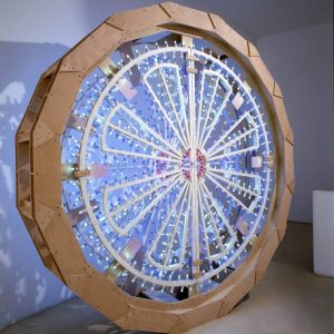 Pierluigi Calignano, Scultura 1, 2007, Wood, Steel, Lights, 290×63 Cm