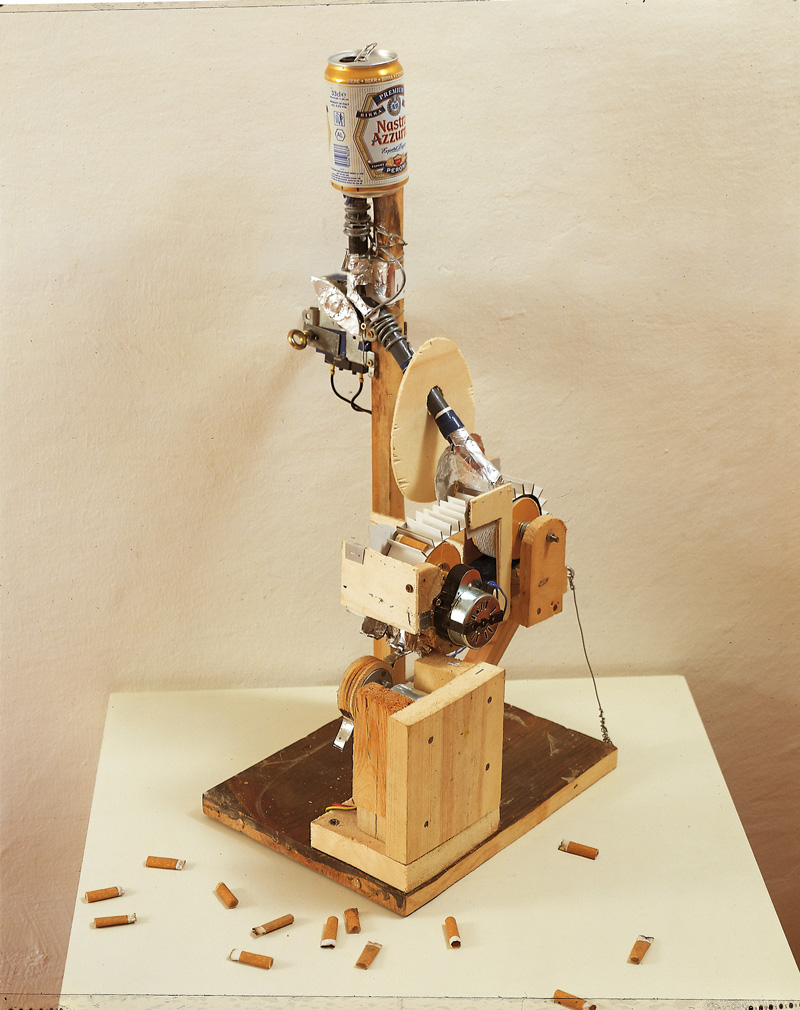 Lorenzo Scotto Di Luzio, Smoking And Drinking, 2002, Wood, Cardboard, Sigarettes, 80x20x30 Cm