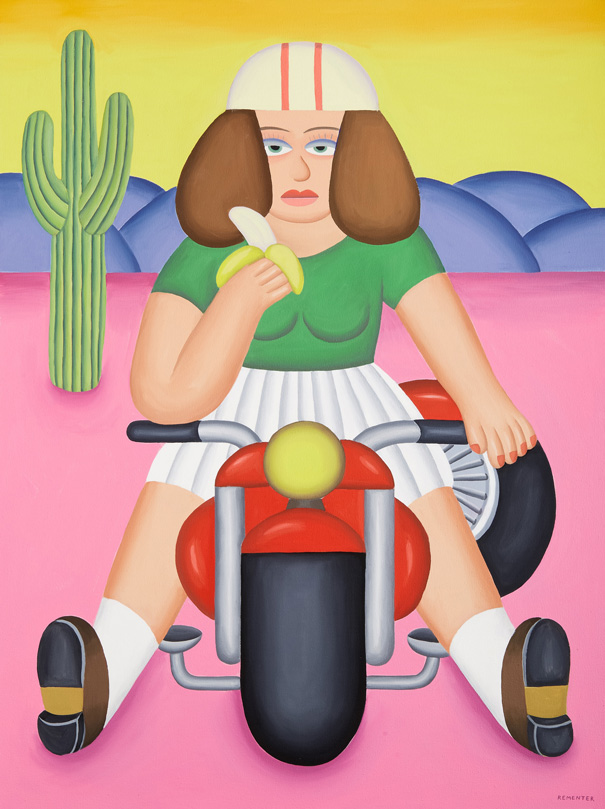 Andy Rementer, Biker, 2015, oil on canvas, 122x76 cm