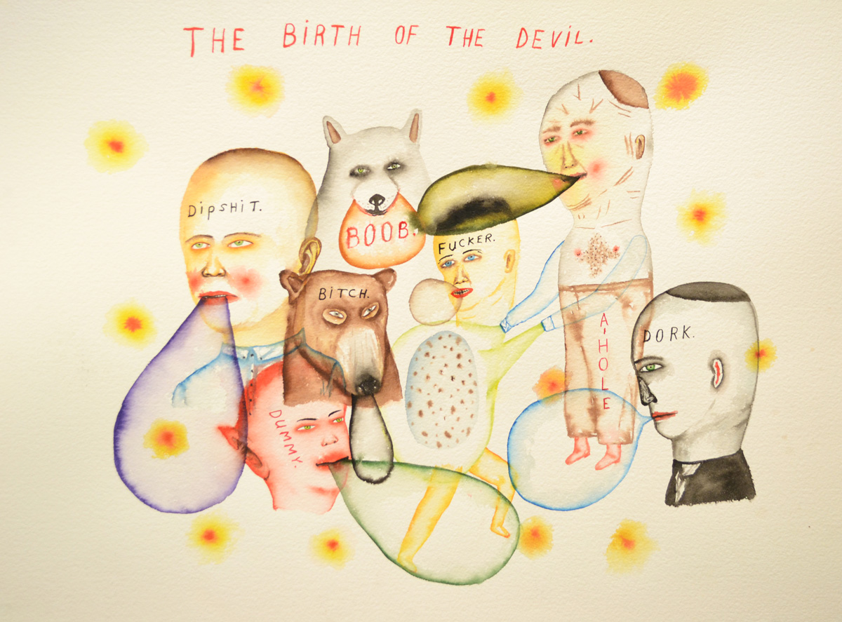 Fred Stonehouse, Birth of the Devil, 2014, watercolor on paper, 56×76 cm