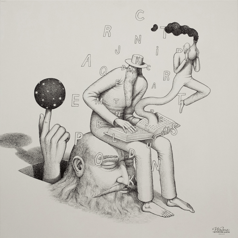 Waone Interesni Kazki, Untitled, 2017, ink and acrylic on linen, 80×80 cm