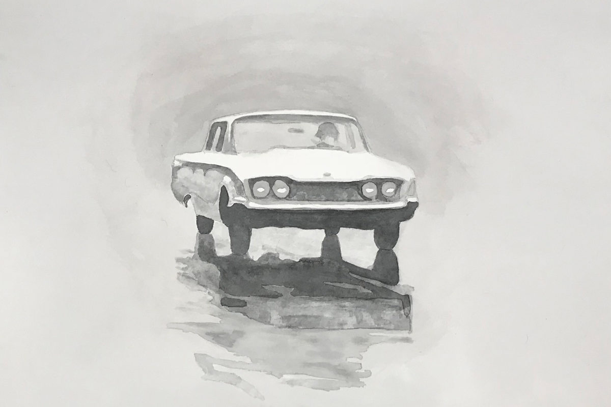 Joshua Huyser, A Car In The Rain, Watercolor On Paper, 35.5 X 44