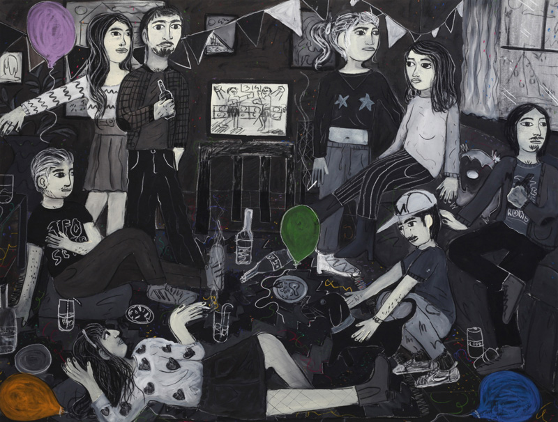 Andrea Fiorino, In un momento condiviso, 2018, mixed media on canvas, 135×178 cm