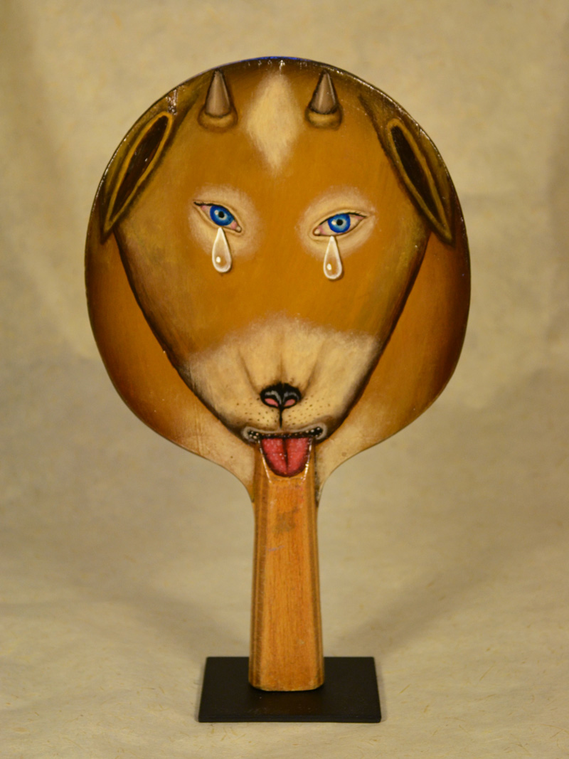 Fred Stonehouse, Deer paddle, 2018, acrylic on vintage ping-pong paddles,  26×16 cm