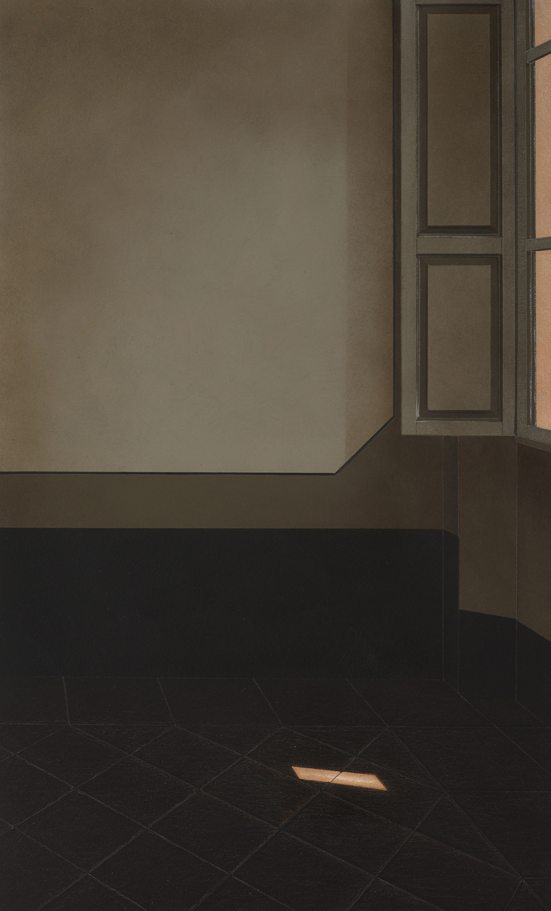 Arduino Cantafora, Interno III, 2016, olio su tavola, 50×35 cm