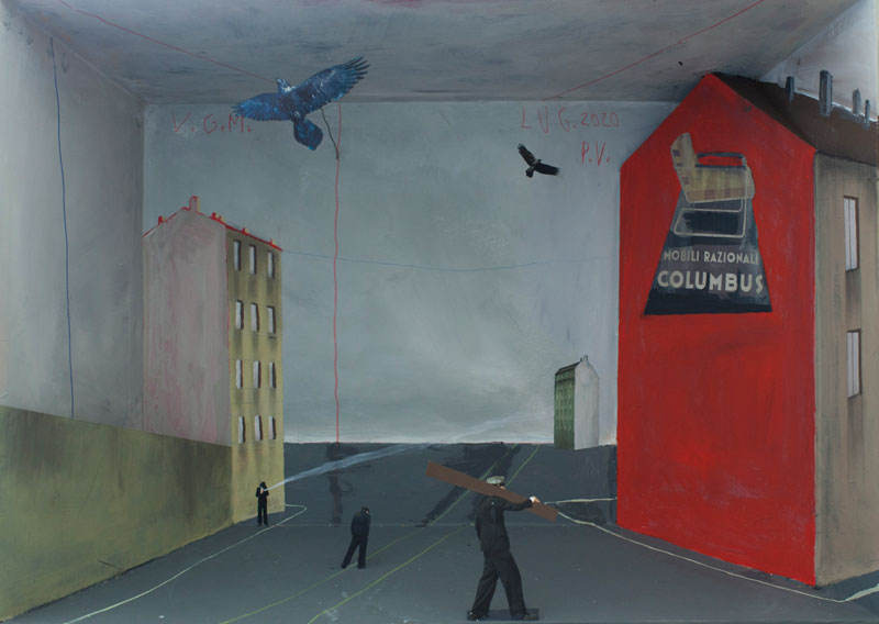 Paolo Ventura, Colombo a Lambrate, 2020, mixed media, 80 x 110 x 65 cm