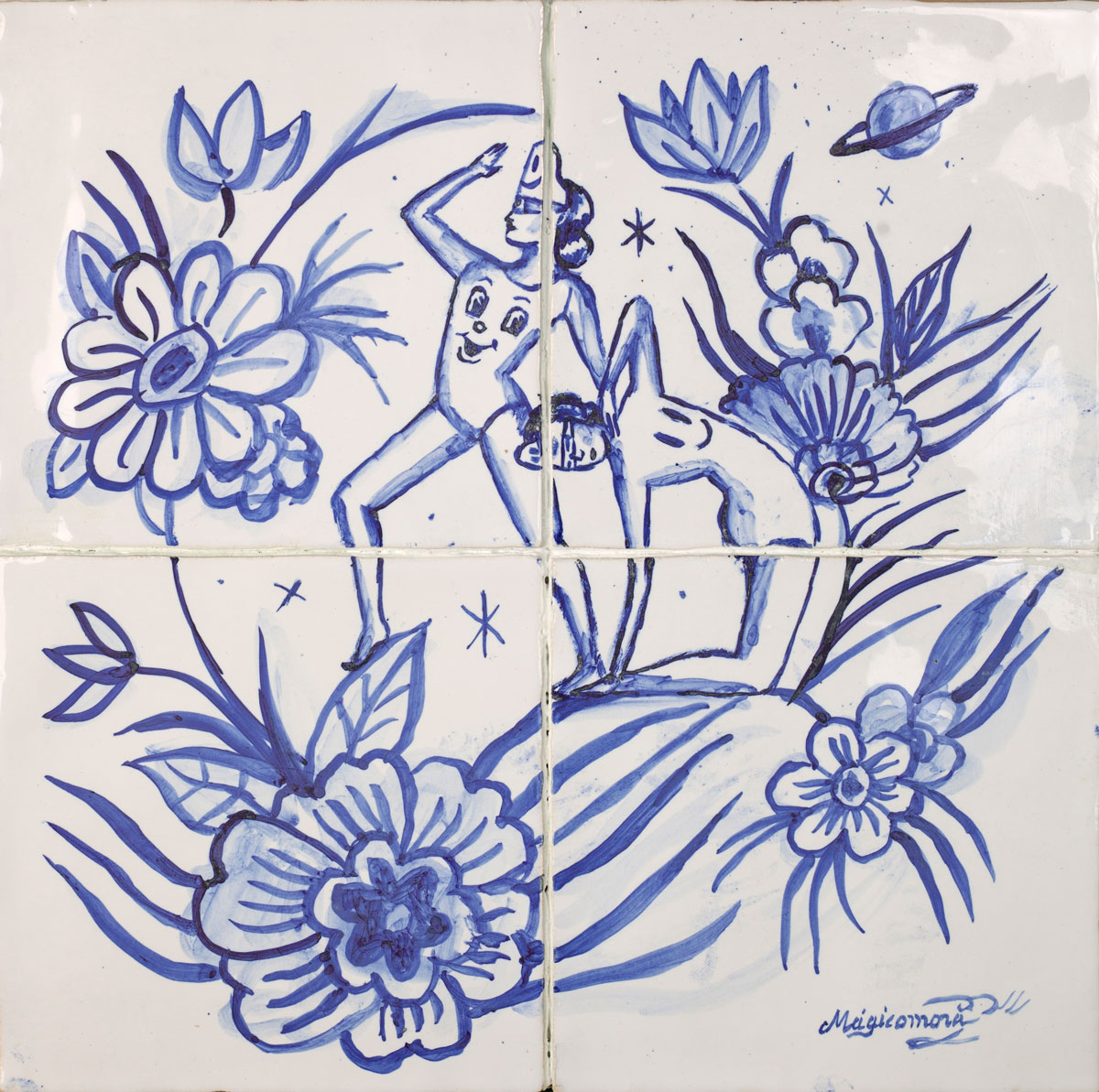 Sergio Mora, Cosmic Girls, 2020, smalto su azulejos, 30x30 cm