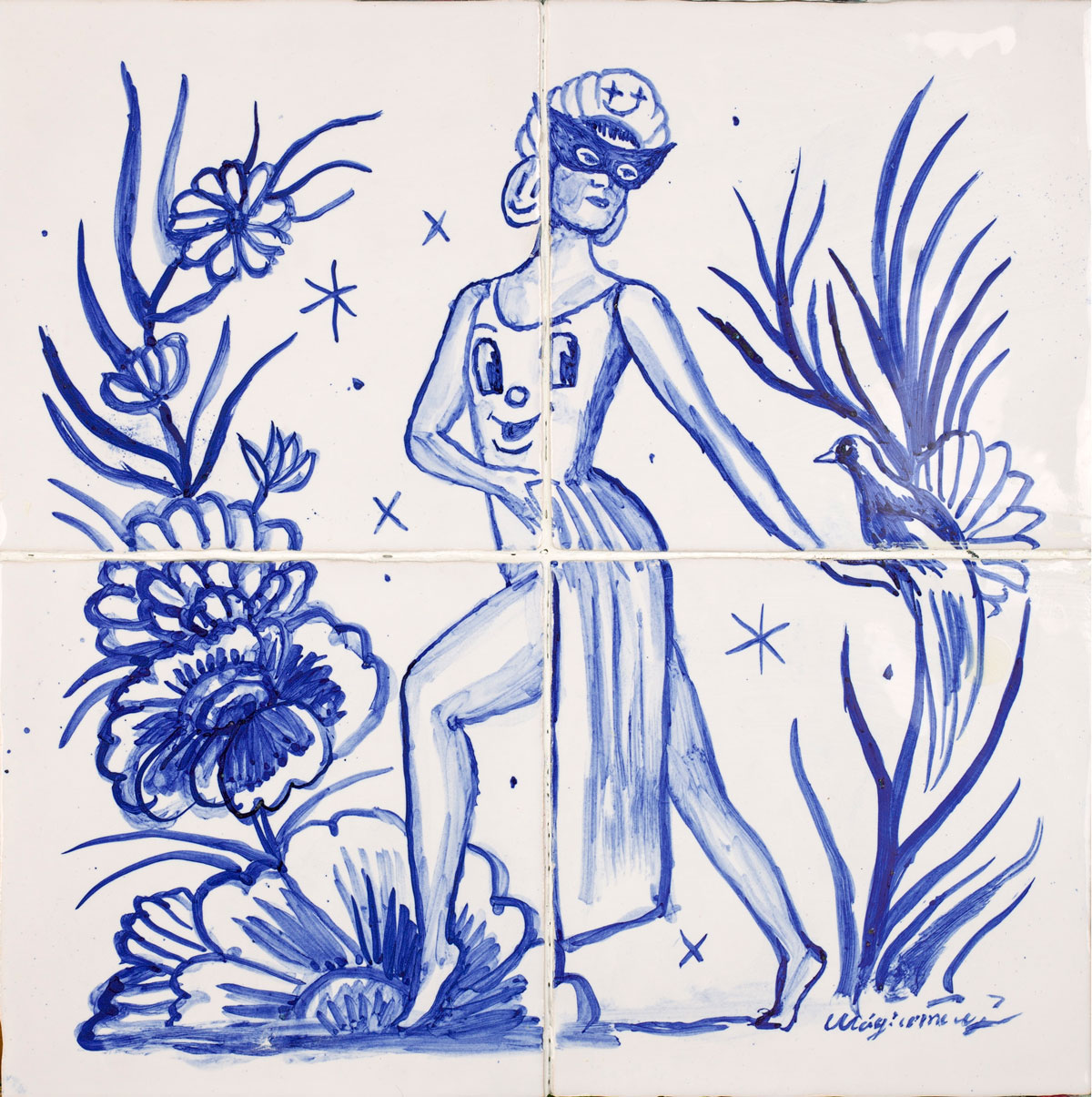 Sergio Mora, Dancing in the paradise, 2020, smalto su azulejos, 30x30 cm