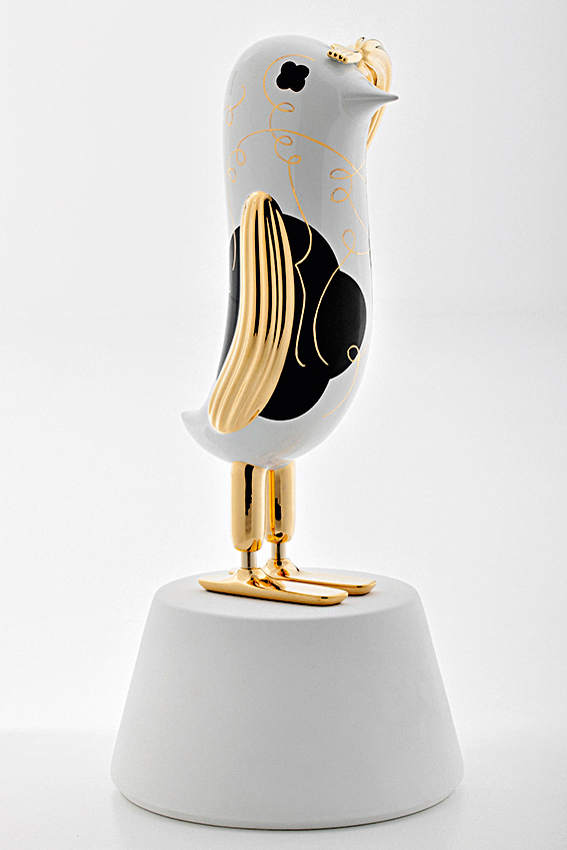 Jaime Hayon, Hopebird, 2012-2021, Ceramica Dipinta A Mano In Oro 24K, Edizione Limitata Di 99, Produzione Bosa, D. 57 Cm X H. 130 Cm