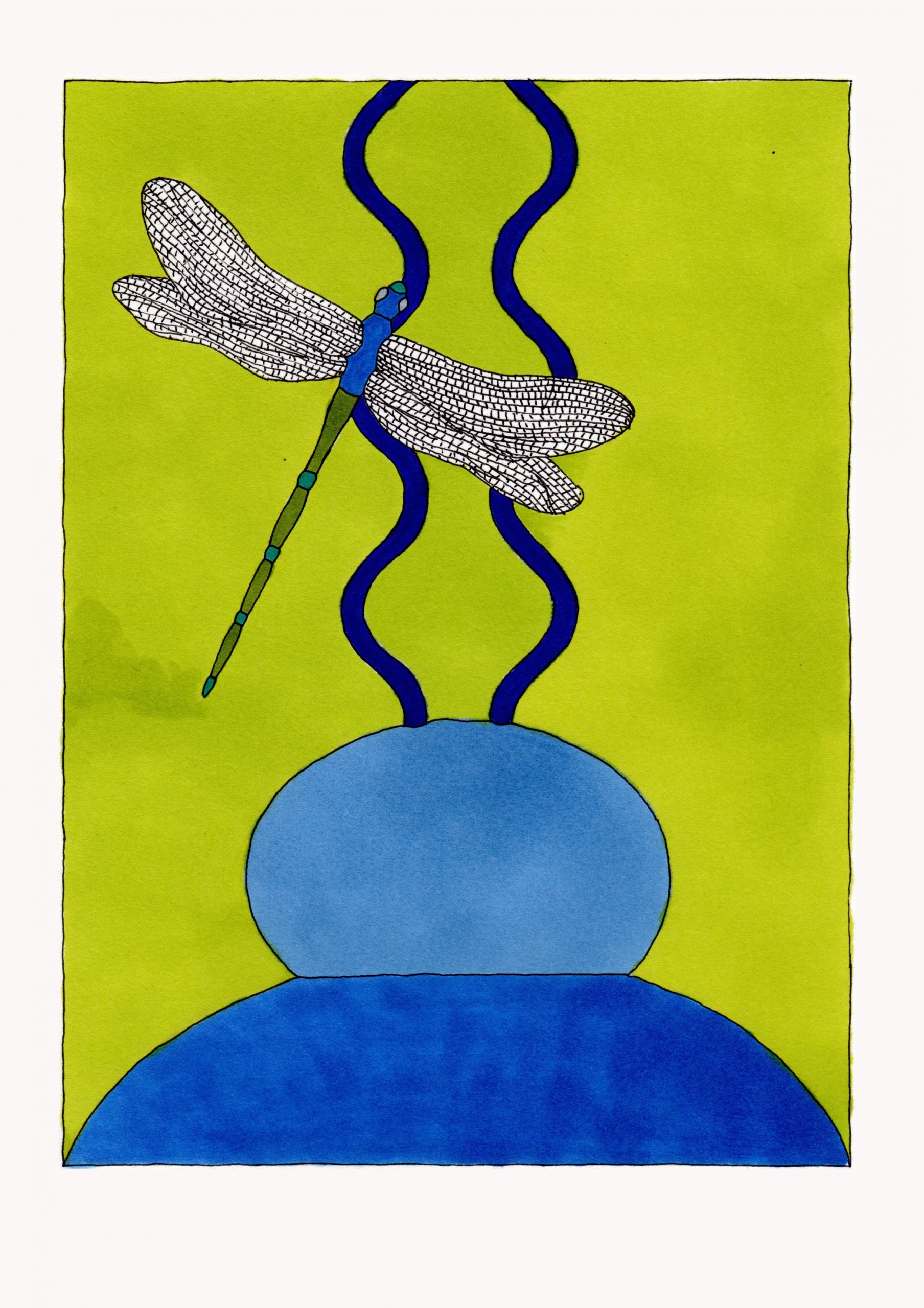 Maria Christina Hamel, Libellula Vaso Blu, 2017, China Su Carta E Pantone, 21x29,7 Cm