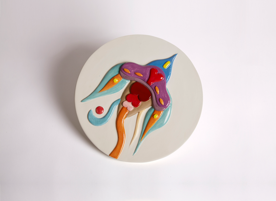 Fulvia Mendini, Space Orchid (white), 2022, Ceramica Smaltata A Mano, Diam 30 Cm H 1,5 Cm