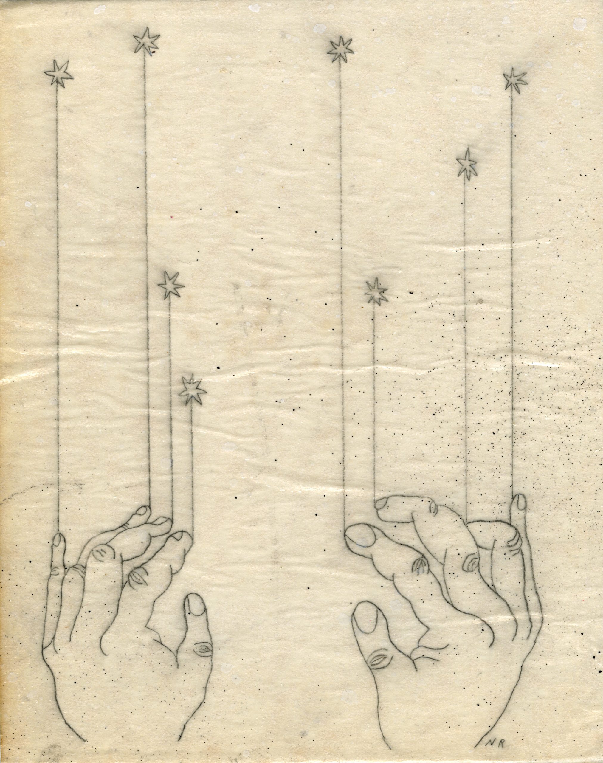 Nathaniel Russell, Star dangle, 2023, graphite and paint on paper mounted on wooden panel, 25,4×20,3 cm