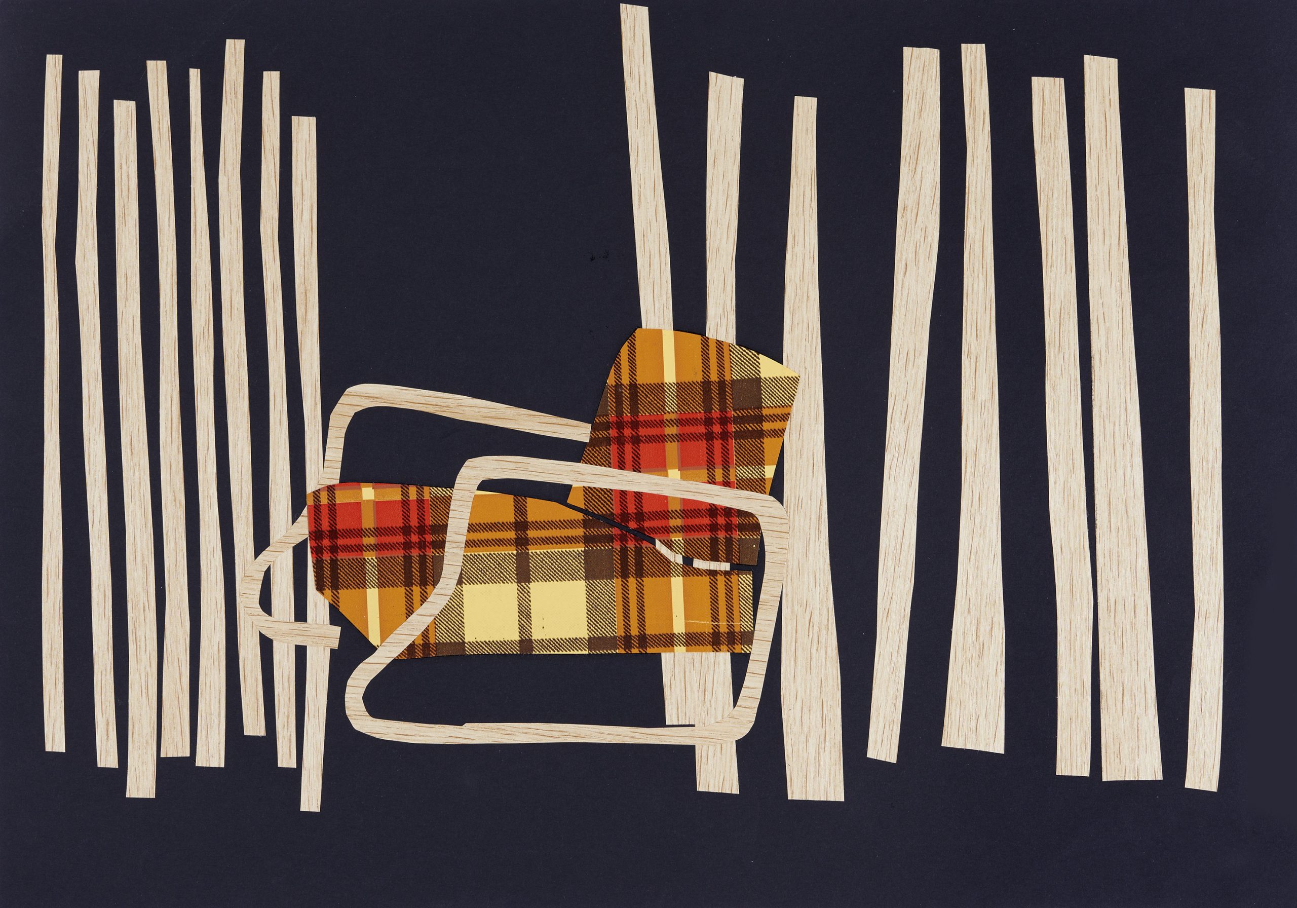 Emi Ligabue, Paesaggio Finlandese, 1987, collage su cartoncino, 35×50 cm