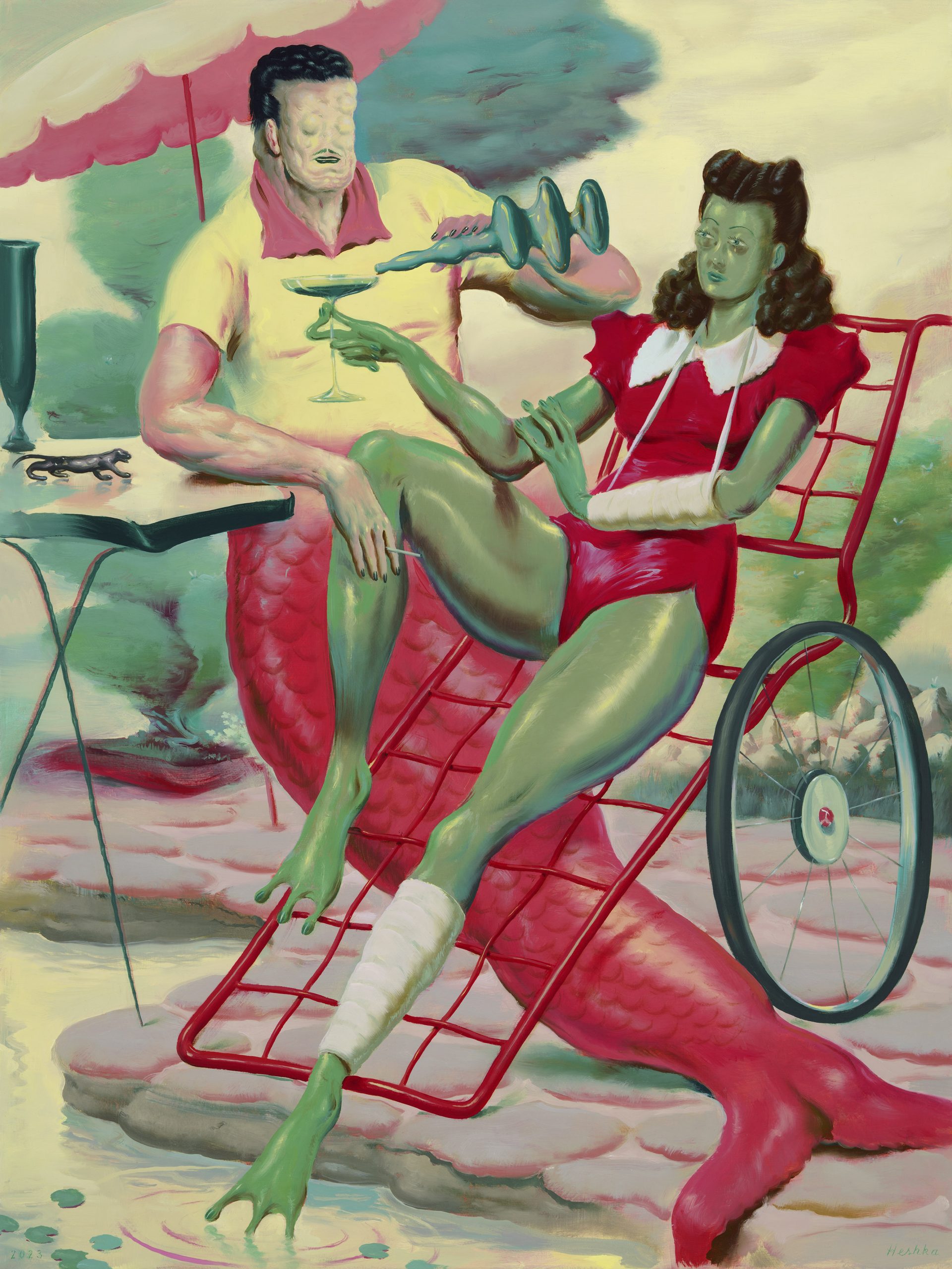 Ryan Heshka, Frog Wife’s Paradise, 2023, olio su tela, 60×45 cm